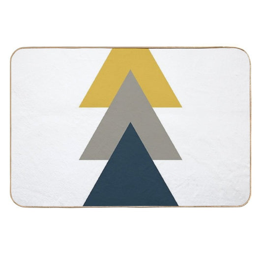 Triangle Trio. Minimalist Geometric in Light Mustard Yellow, White, Grey, And Navy Blue  Pet-Safe Bath Mat
