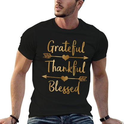 Gold Grateful Thankful Blessed Thanksgiving  Tagless Design T-Shirt