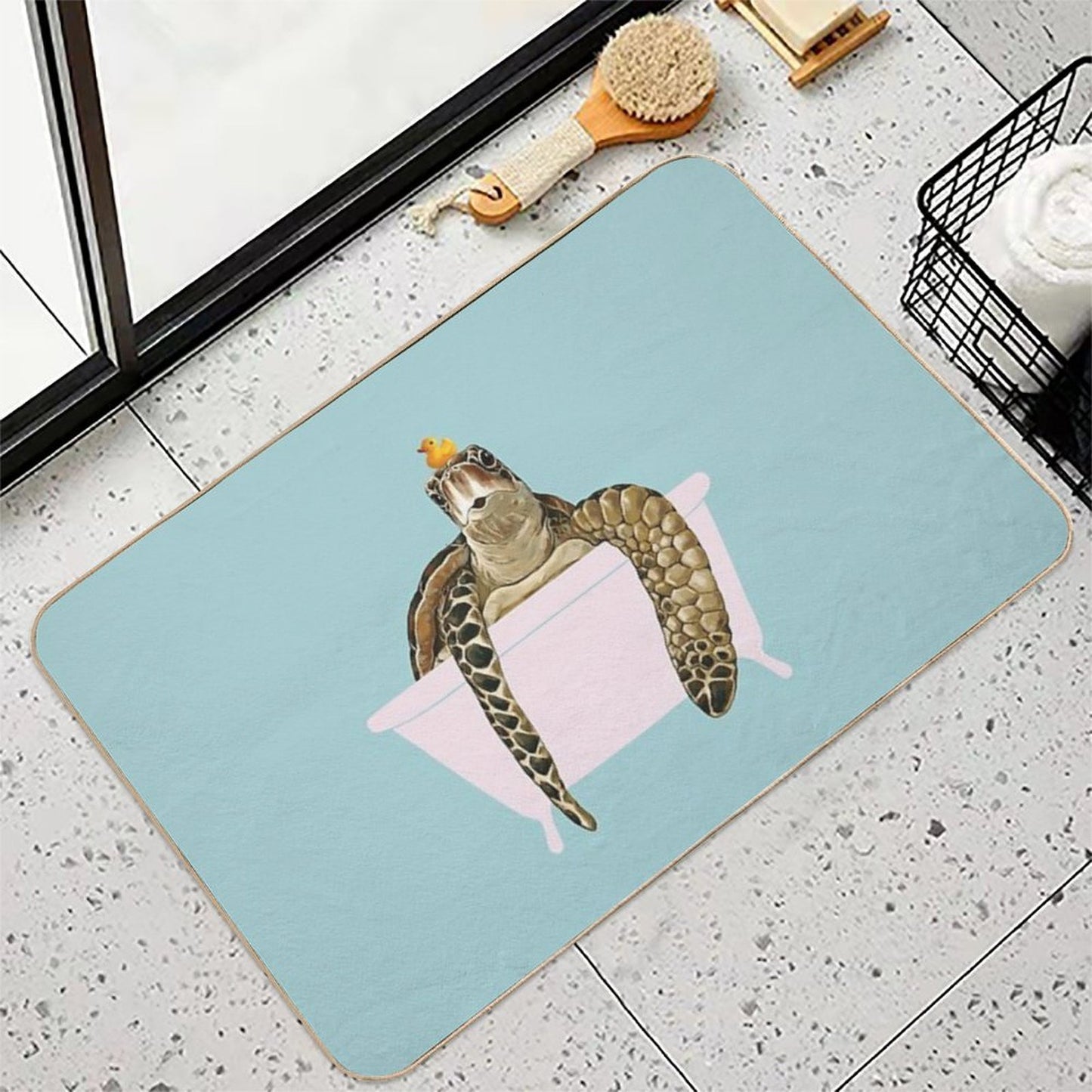 Sea Turtle in Bathtub  Eco-Friendly Bath Mat