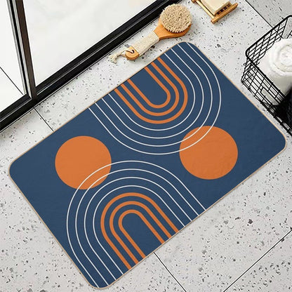 Mid Century Modern Geometric 111 in Navy Blue And Vintage Orange (Rainbow And Sun Abstraction)  Rapid-Drying Bath Mat