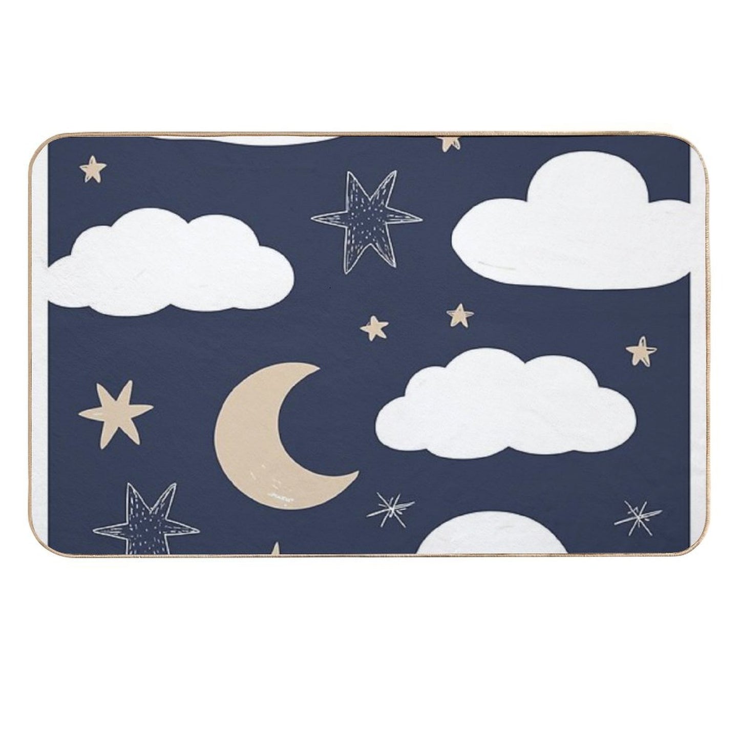 Cute Night Sky Pattern  Moon, Clouds & Stars Kids Illustration  Absorbent Bath Mat