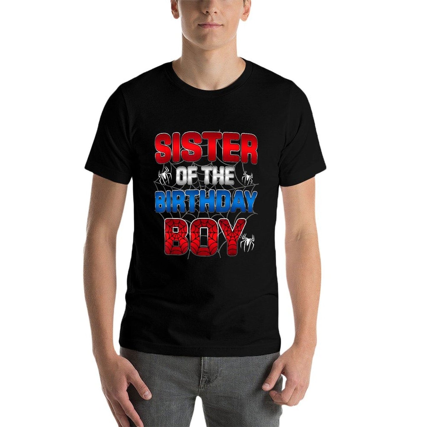 Sister Of The Birthday Boy Matching Spider Family Party  Heathered Texture T-Shirt