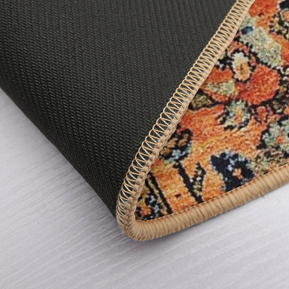 Tabriz Rug Print With Burnt Orange Field Print  Easy To Clean Bath Mat