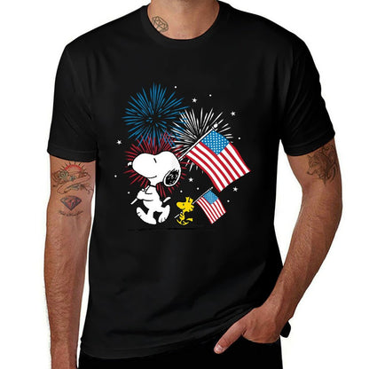 Peanuts - Snoopy & Woodstock Americans & Fireworks  Durable T-Shirt