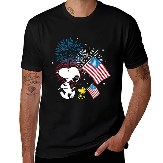 Peanuts - Snoopy & Woodstock Americans & Fireworks  Durable T-Shirt
