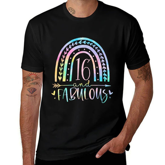 16 And Fabulous Rainbow Sixteen Year Old Girls BDay Tie Dye  Heathered Texture T-Shirt