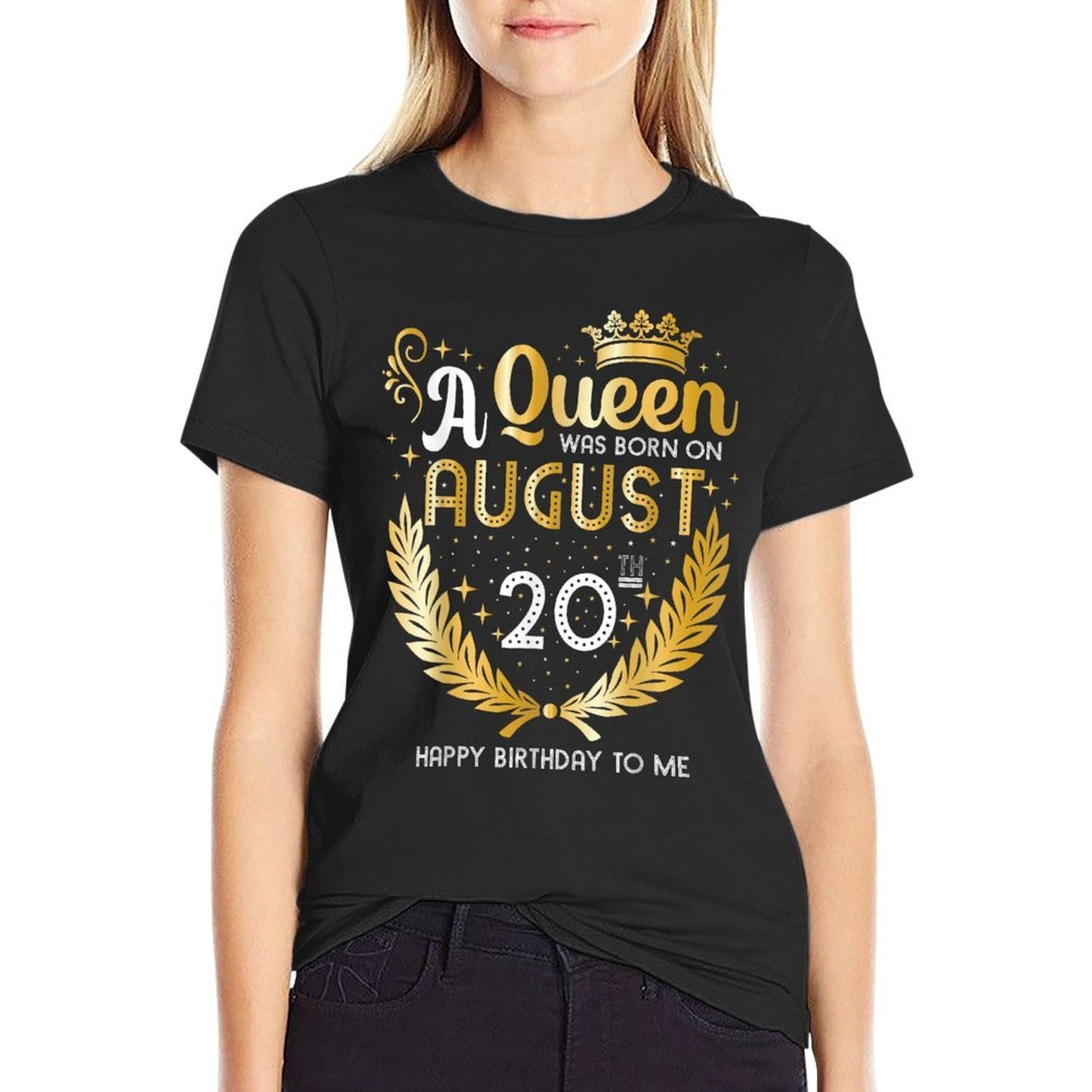 A Queen Was Born on August 20, Girly August 20th Birthday  Polyester Blend T-Shirt