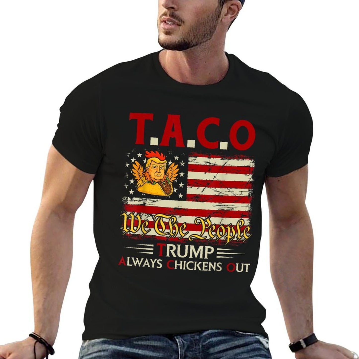 Funny Trump Taco Trump Always Chickens Out  Oversized Silhouette T-Shirt