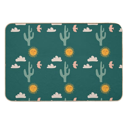 Boho Aesthetic Landscape Southwest Cactus And Sun - Forest Green Background  Long-Lasting Bath Mat