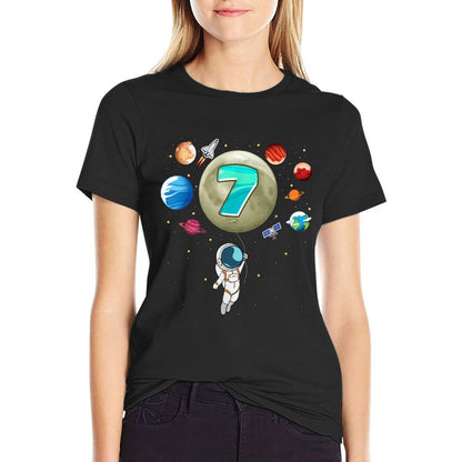7th Birthday Space Lover Astronaut 7 Years Old Bday  Wrinkle-resistant T-Shirt