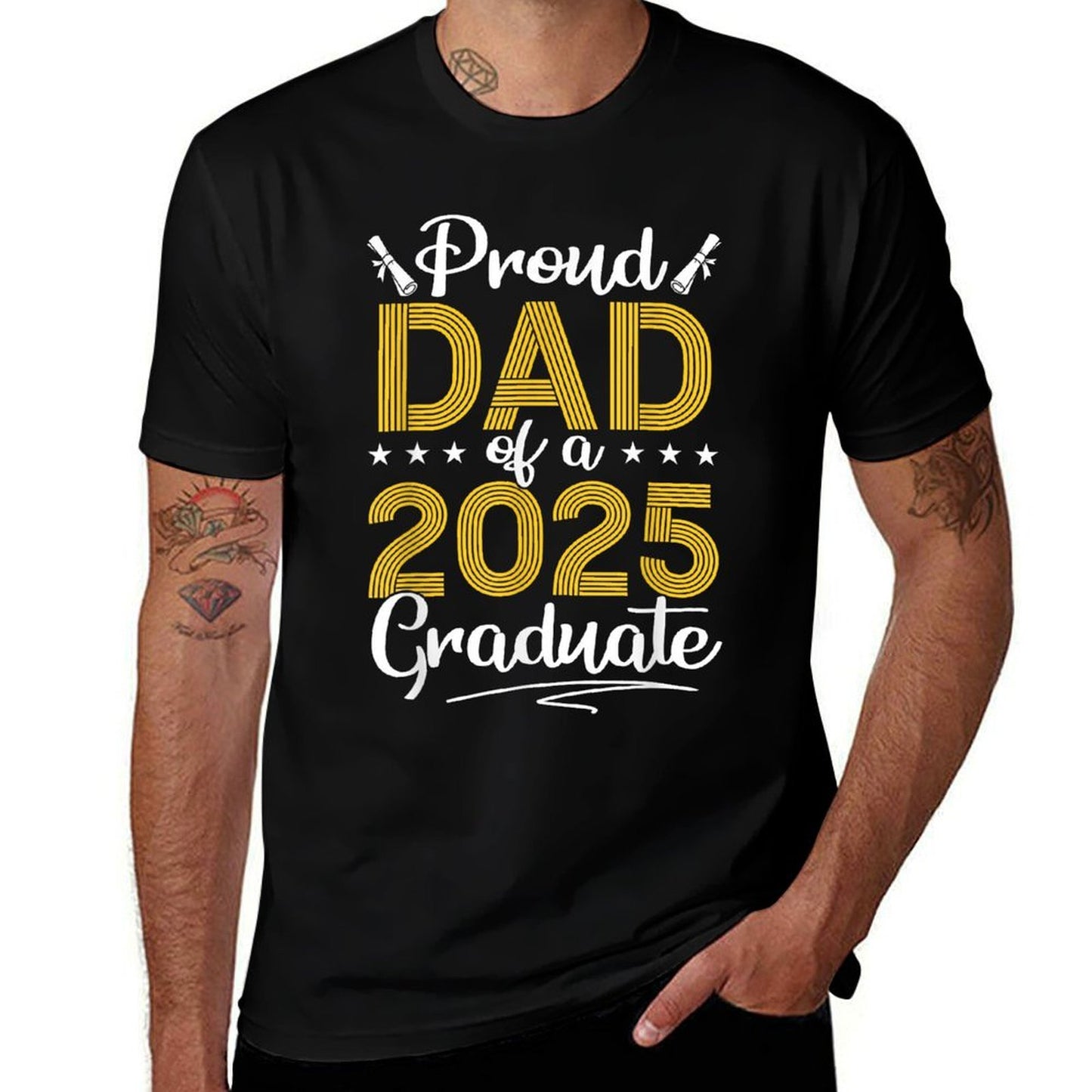 Mens Proud Dad Of A Class Of 2025 Graduate Senior Graduation  Wrinkle-resistant T-Shirt