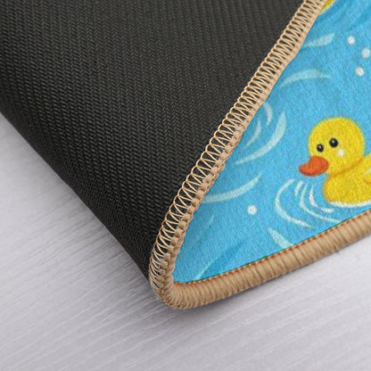 Playful Rubber Duck Seamless Pattern on Blue Water Background  Fade-Resistant Bath Mat