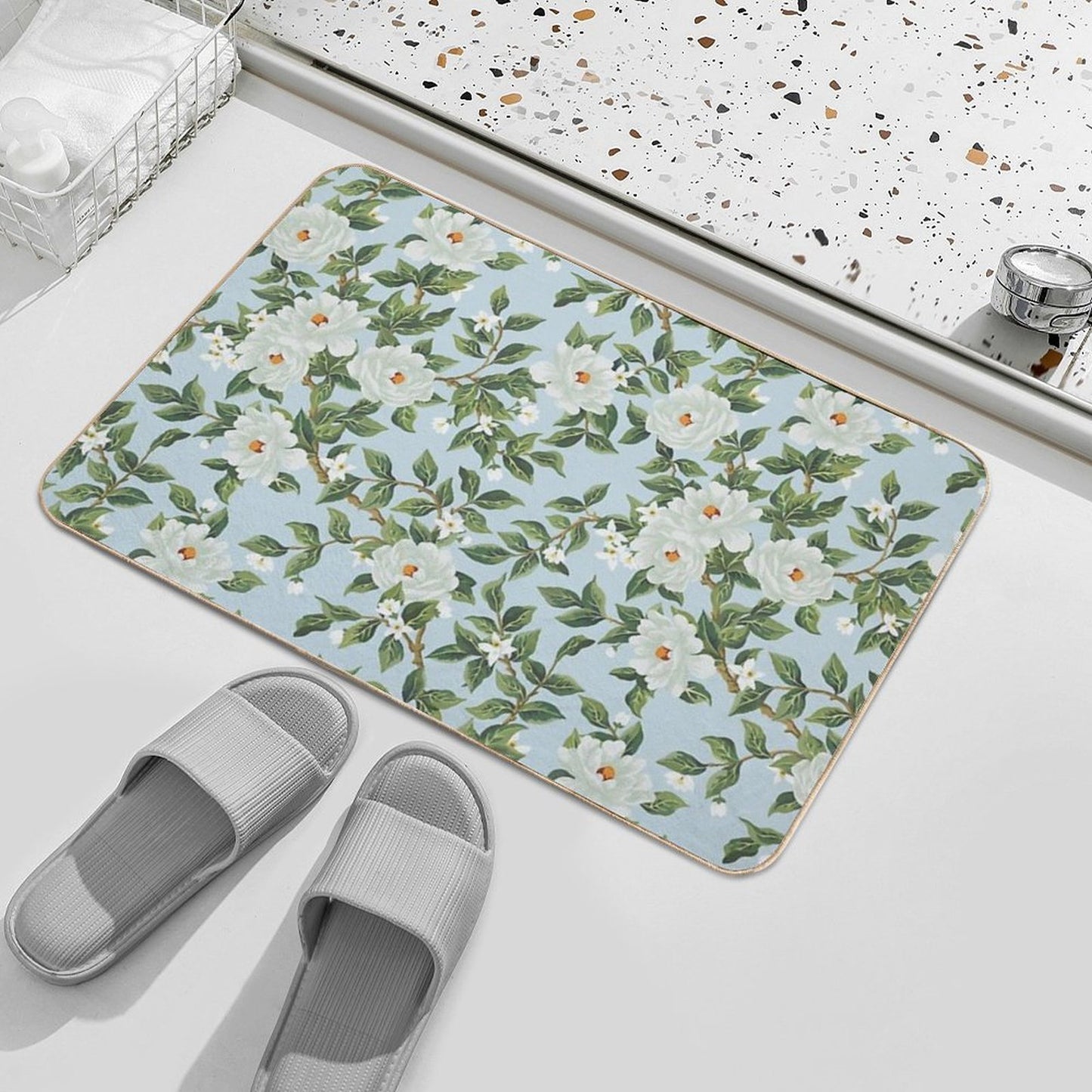 Cottage Floral - Light Blue  Slip-Resistant Bath Mat