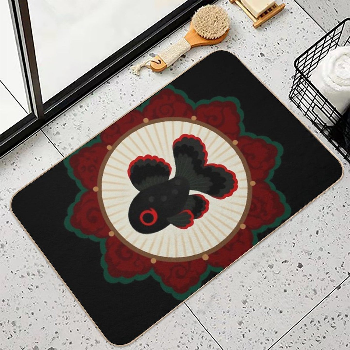 Butterfly Goldfish - Black  Versatile Bath Mat