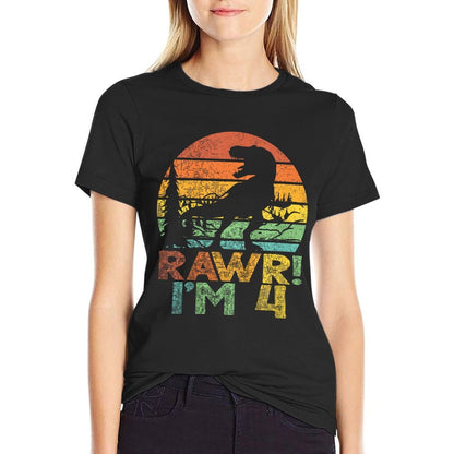 Kids Rawr Im 4 Dinosaur T Rex 4 Years Old Boy 4th Birthday Party  Tagless Design T-Shirt