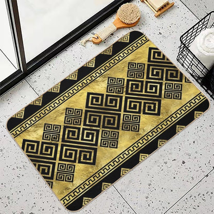 Greek Meander - Greek Key Black And Gold  Easy Maintenance Bath Mat