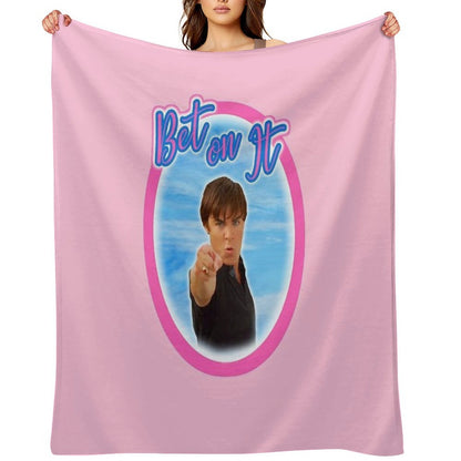 Troy Bolton Says Bet On It High School Musical Zac Efron Fan Art Sustainable Throw Blanket
