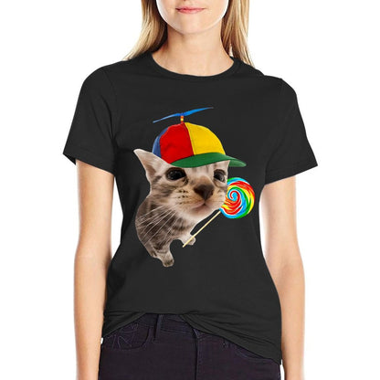 Silly Cat With Lollipop Meme  Heathered Texture T-Shirt