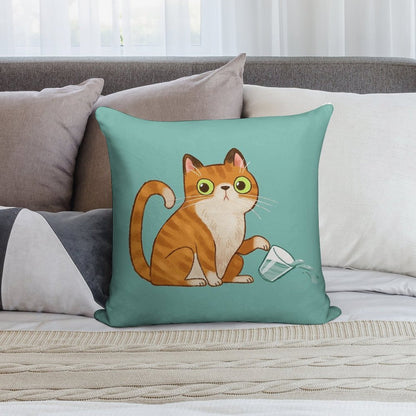 Cat Tipping Glass Soft Skin-Friendly Throw Pillow