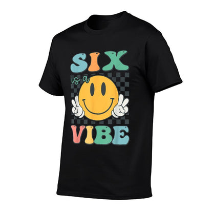 Six Is A Vibe 6th Birthday Smile Face Hippie Boy Girl Kid  Tagless Design T-Shirt