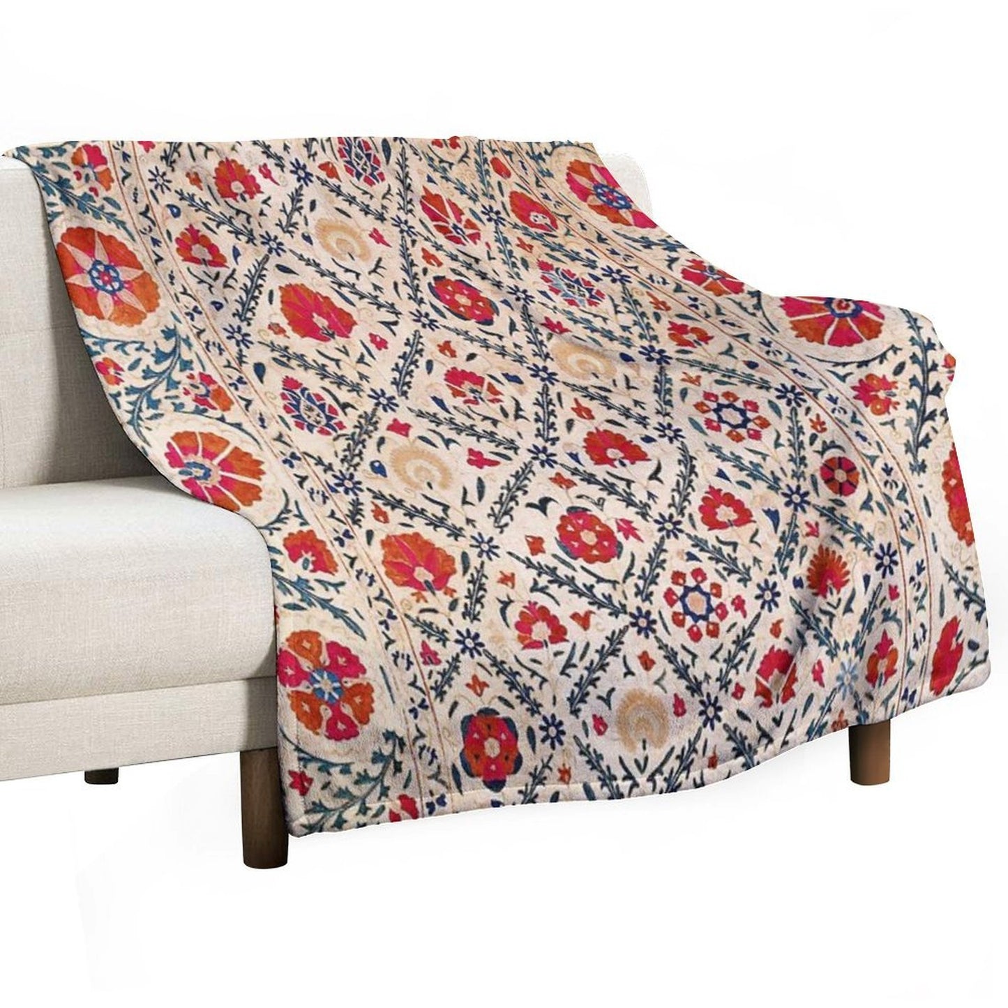 Kermina Suzani Uzbekistan Floral Embroidery Print Wrinkle-free Throw Blanket