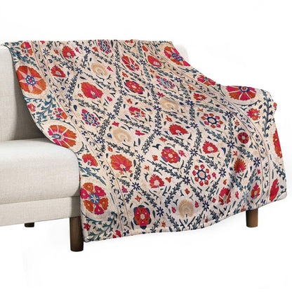 Kermina Suzani Uzbekistan Floral Embroidery Print Wrinkle-free Throw Blanket