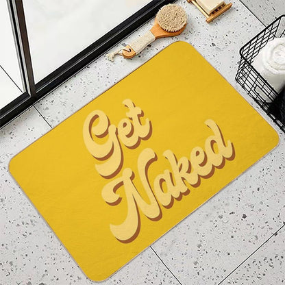 Get Naked - Typography Mustard  Easy To Clean Bath Mat