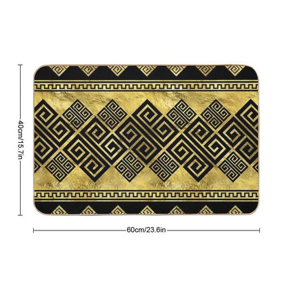Greek Meander - Greek Key Black And Gold  Easy Maintenance Bath Mat