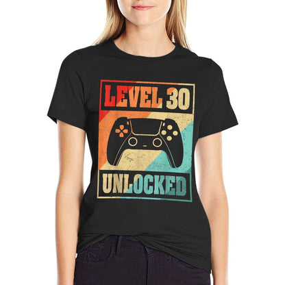 Level 30 Unlocked Video Gamer 30th Birthday Gifts  High-quality Stitching T-Shirt
