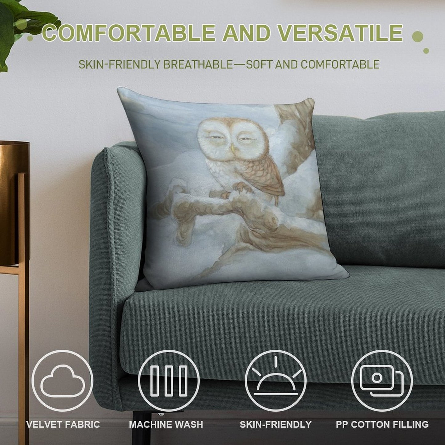 Sleepy Owl Soft High-Density Material Throw Pillow