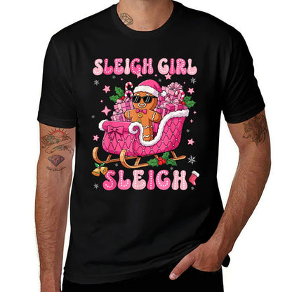 Groovy Pink Gingerbread Sleigh Coquette Bow Christmas Girl  Classic T-Shirt