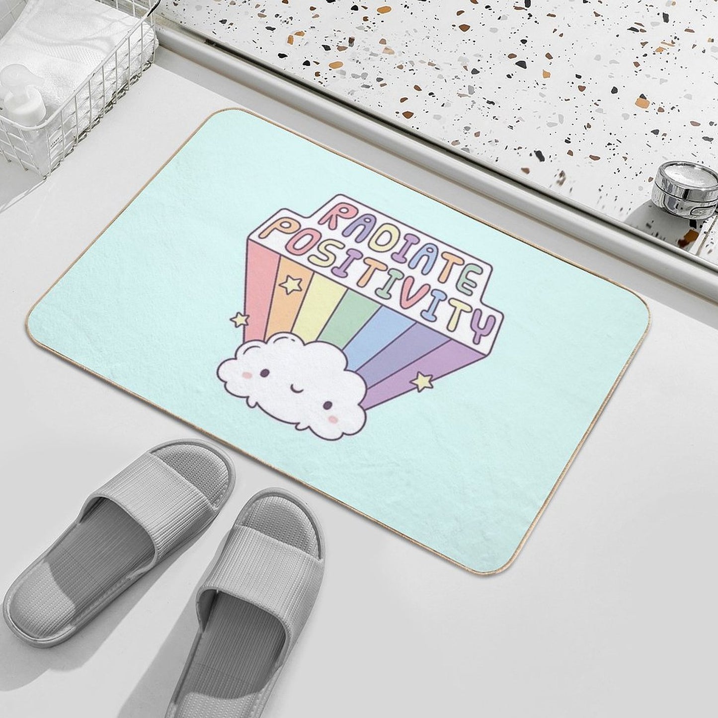 Radiate Positivity, Cute Cloud And Rainbow  Rapid-Drying Bath Mat