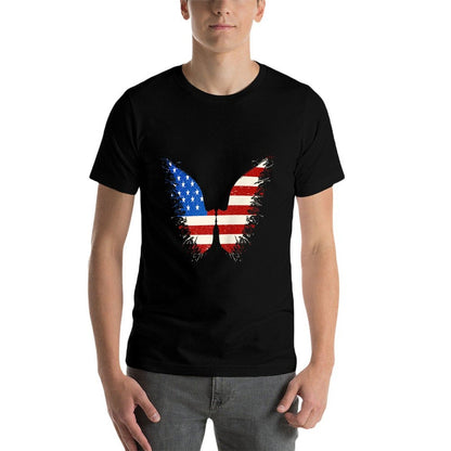 American Flag Angel Wings, 4th Of July on BACK  Lightweight T-Shirt