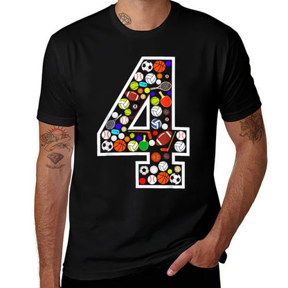 Kids 4th Birthday Sports Big Number Four 4 Year Old Boy  Cotton T-Shirt