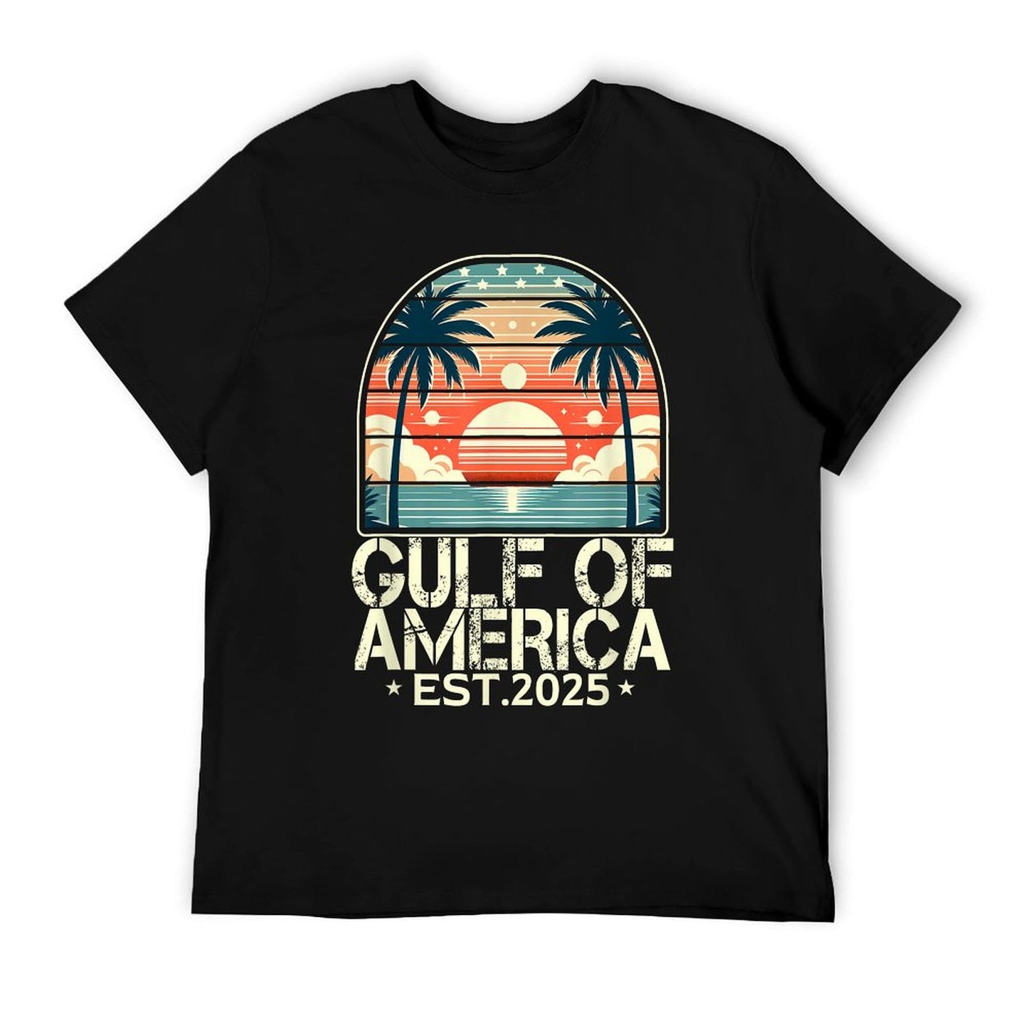 Retro Gulf Of USA America Est 2025 American Flag Gulf Mexico Rolled Sleeves T-Shirt