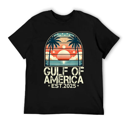 Retro Gulf Of USA America Est 2025 American Flag Gulf Mexico Rolled Sleeves T-Shirt