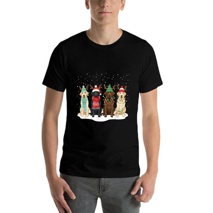 Black Lab Labrador Dog Christmas Crew Matching Family Xmas  Rolled Sleeves T-Shirt