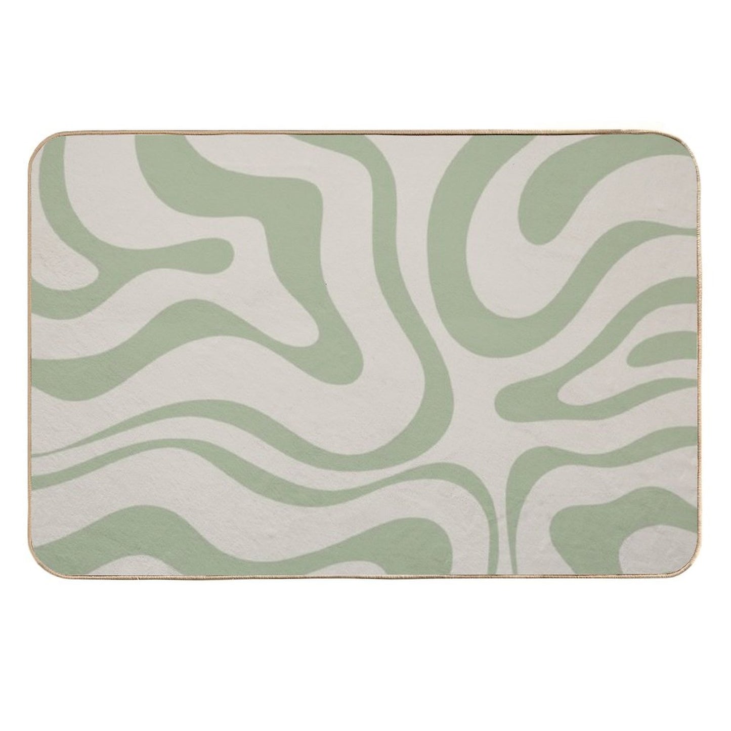 Liquid Swirl Abstract Pattern in Beige And Sage Green Durable Bath Mat