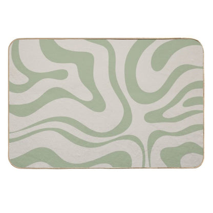 Liquid Swirl Abstract Pattern in Beige And Sage Green Durable Bath Mat