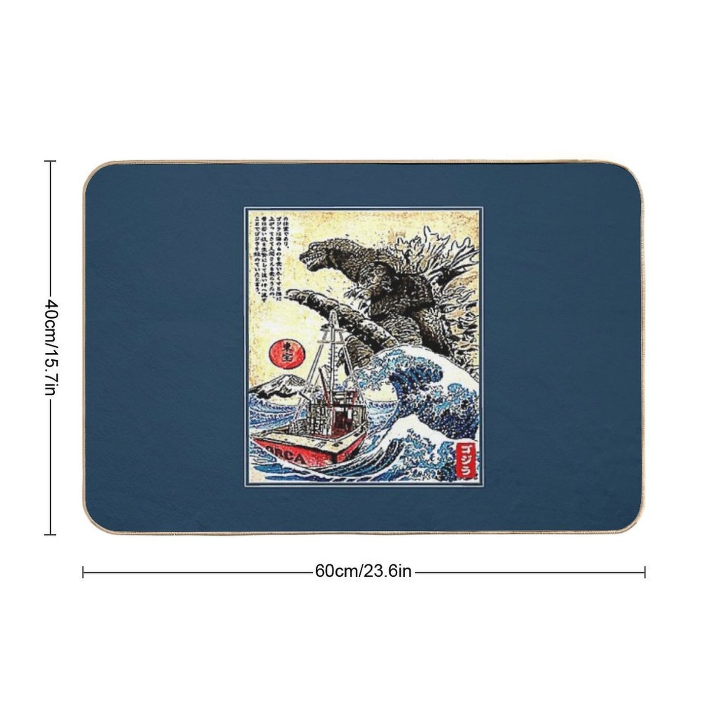 Orca in Japan Woodblock  Repositionable Bath Mat