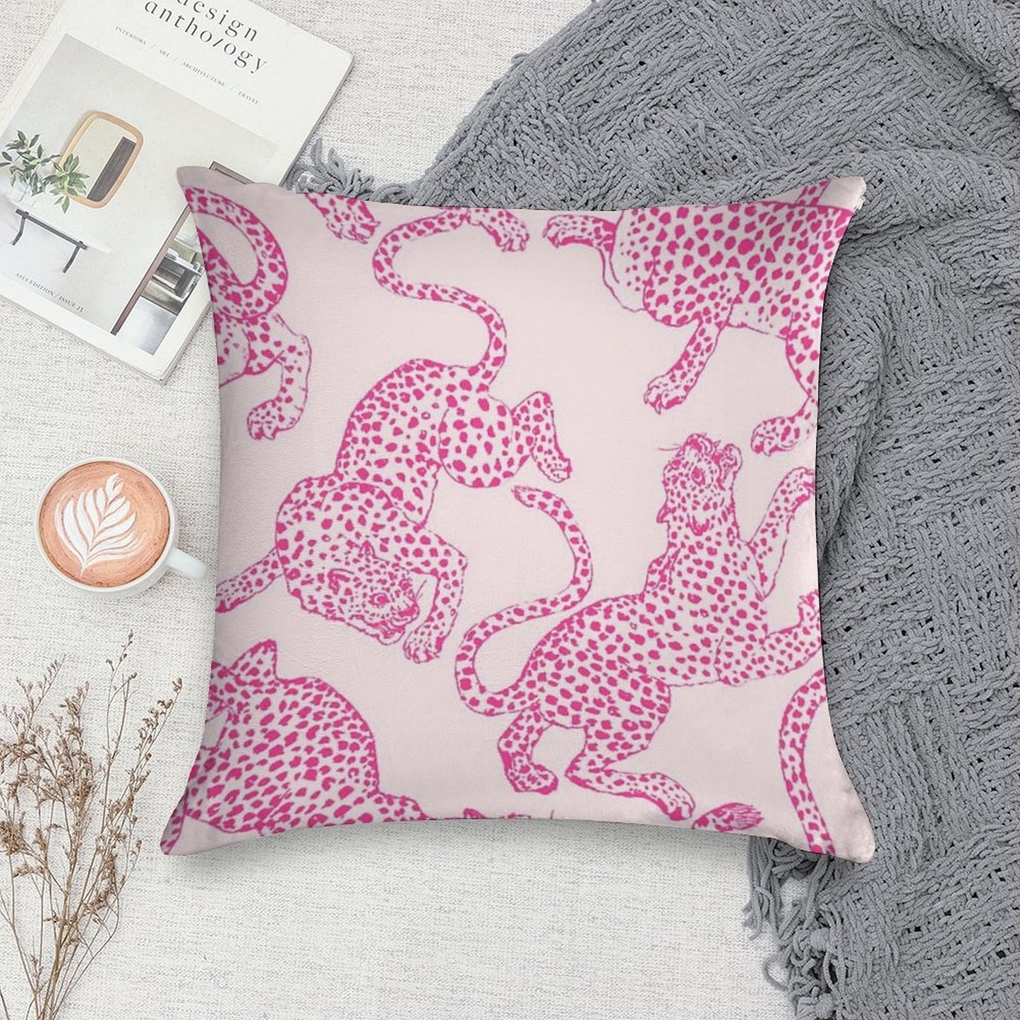 Preppy Pink Cheetah Pattern Soft Warmth Comfort Throw Pillow