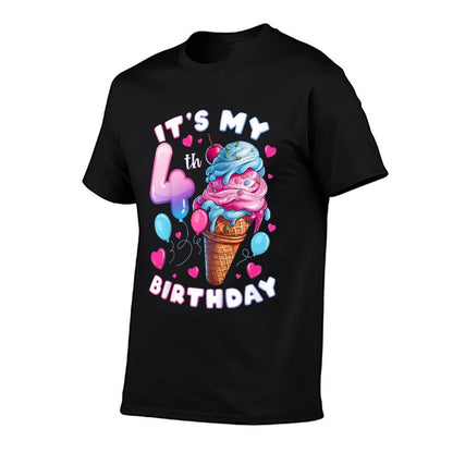 Kids 4th Birthday Girl 4 Years, Ice Cream, Number 4 Comfortable T-Shirt
