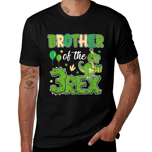 Brother Of The Three Rex Birthday Dinosaur Family Matching  Ribbed Collar T-Shirt