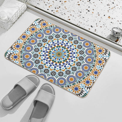 Moroccan Zelig  Tile Retro Abstract Multi Color Pattern  Repositionable Bath Mat