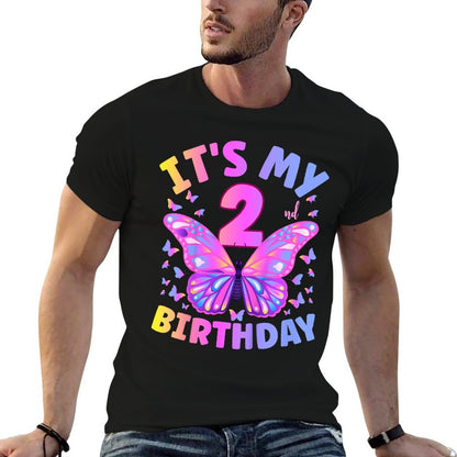 Kids 2nd Birthday Girl Two Year Old Butterfly Birthday  Summer-ready Fabric T-Shirt