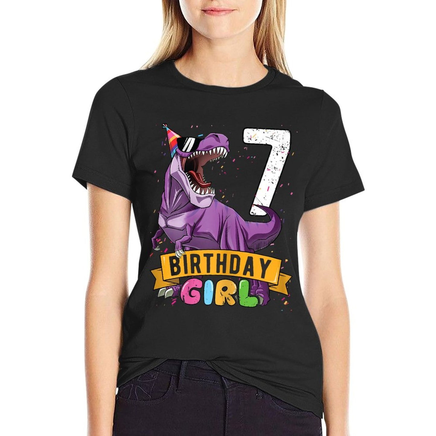 7th Birthday Birthday Girl T Rex Kids 7 Year Old  Relaxed-fit T-Shirt