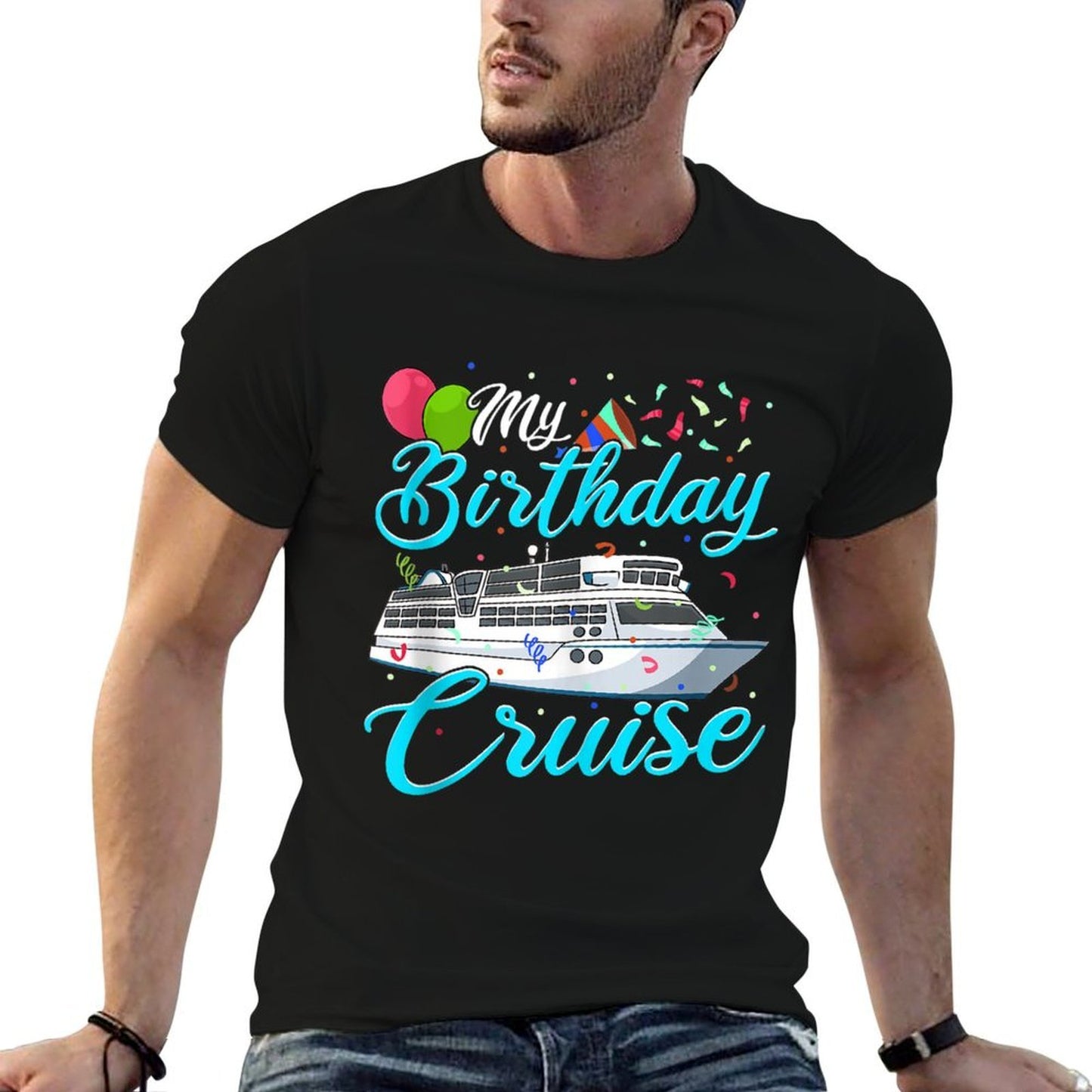 My Birthday Cruise Ship Vacation Party Gift Cruising  Ribbed Collar T-Shirt