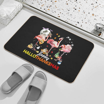 Happy HalloThanksMas Flamingo Holiday Party Halloween  Eco-Friendly Bath Mat