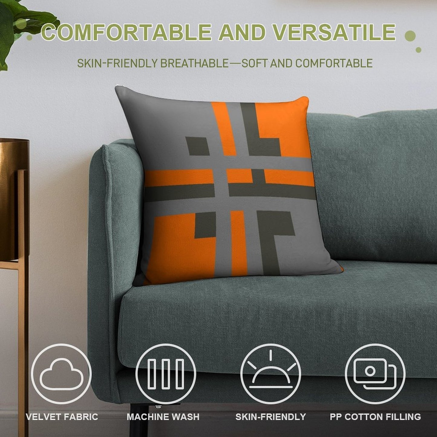 Divine Color Block Grey And Orange 01 Soft Style Accent Throw Pillow