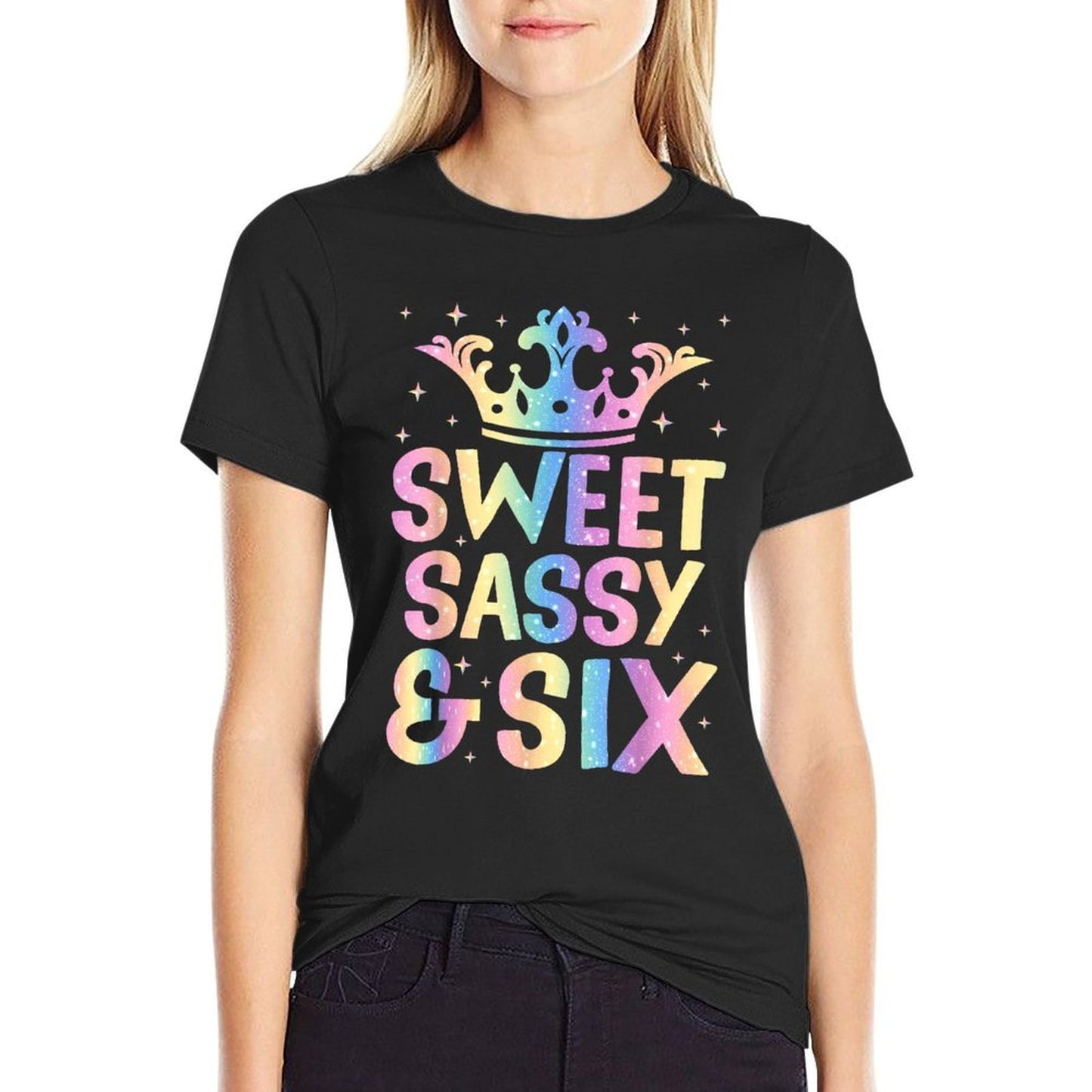 Sweet Sassy And Six Birthday For Girls 6 Years Old  Ribbed Collar T-Shirt